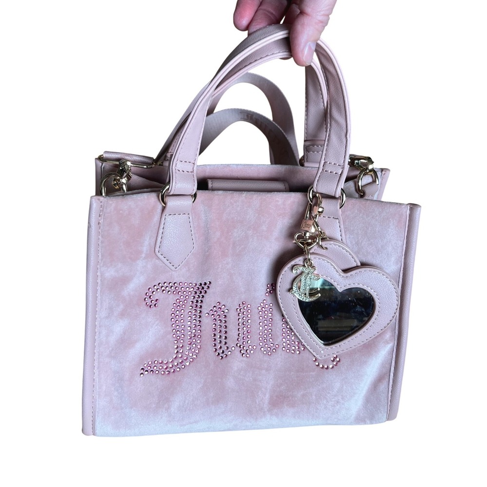 NWOTS Juicy Couture Pink Velour Rhinestone Tote Bag with Mini Purse Mirror - Picture 4 of 12